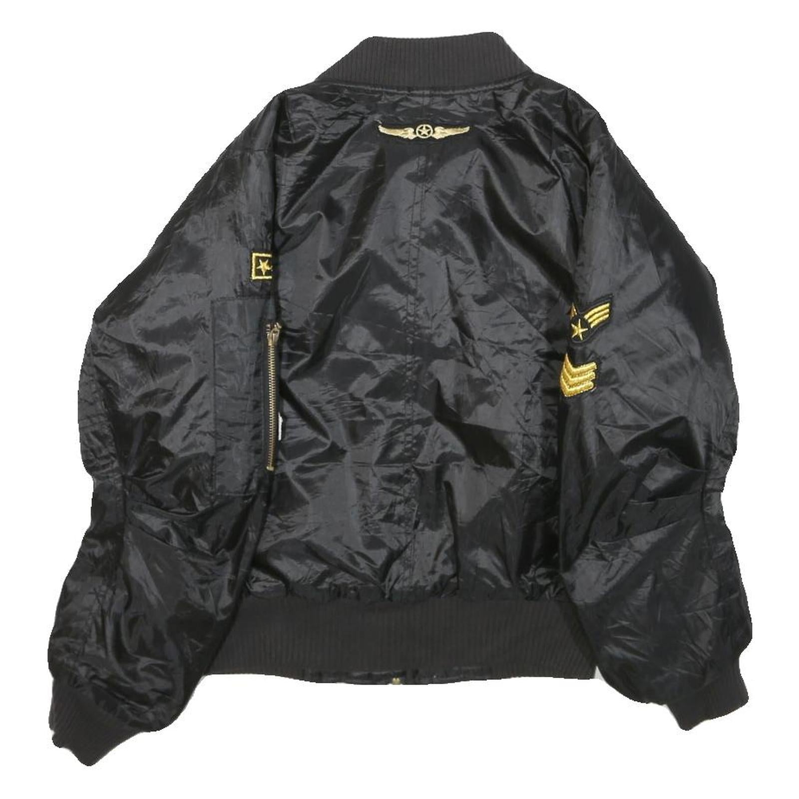 Womens Black Polyester Military Style Jacket S Woven Classic Zip Patches