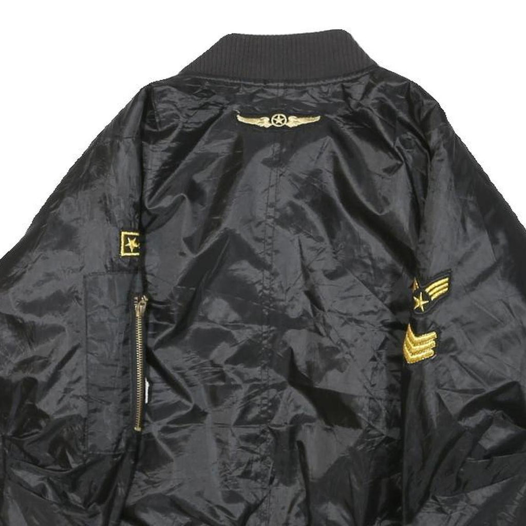 Womens Black Polyester Military Style Jacket S Woven Classic Zip Patches