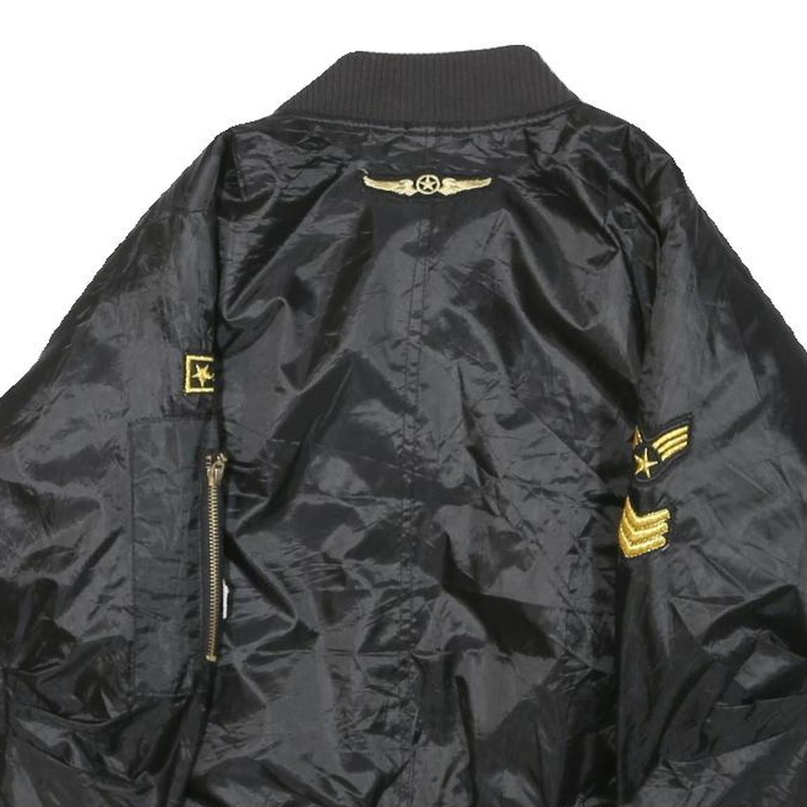 Womens Black Polyester Military Style Jacket S Woven Classic Zip Patches