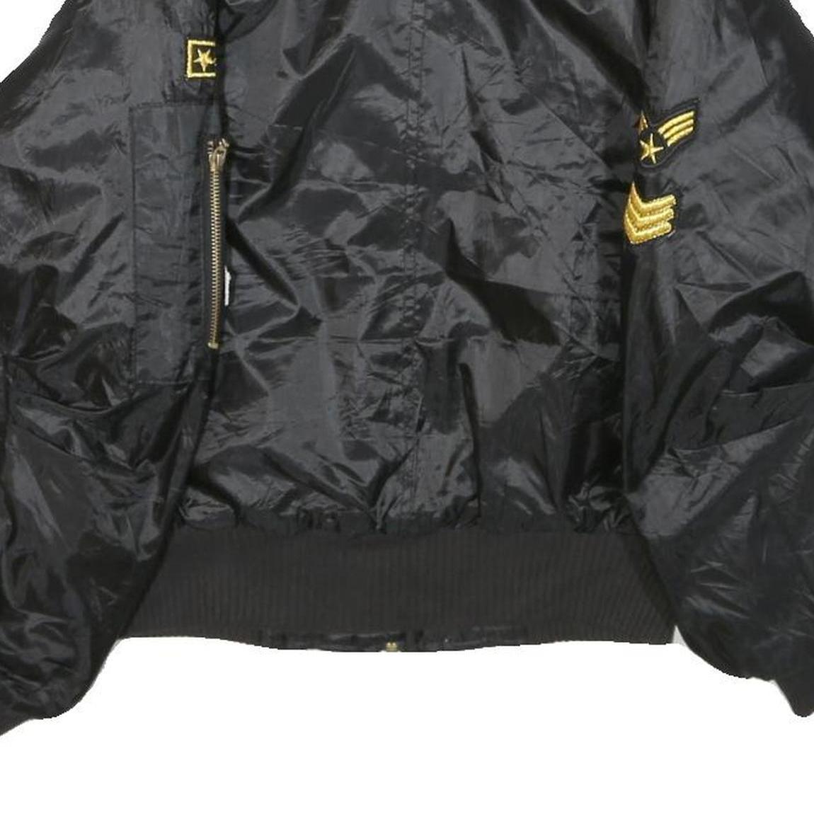 Womens Black Polyester Military Style Jacket S Woven Classic Zip Patches