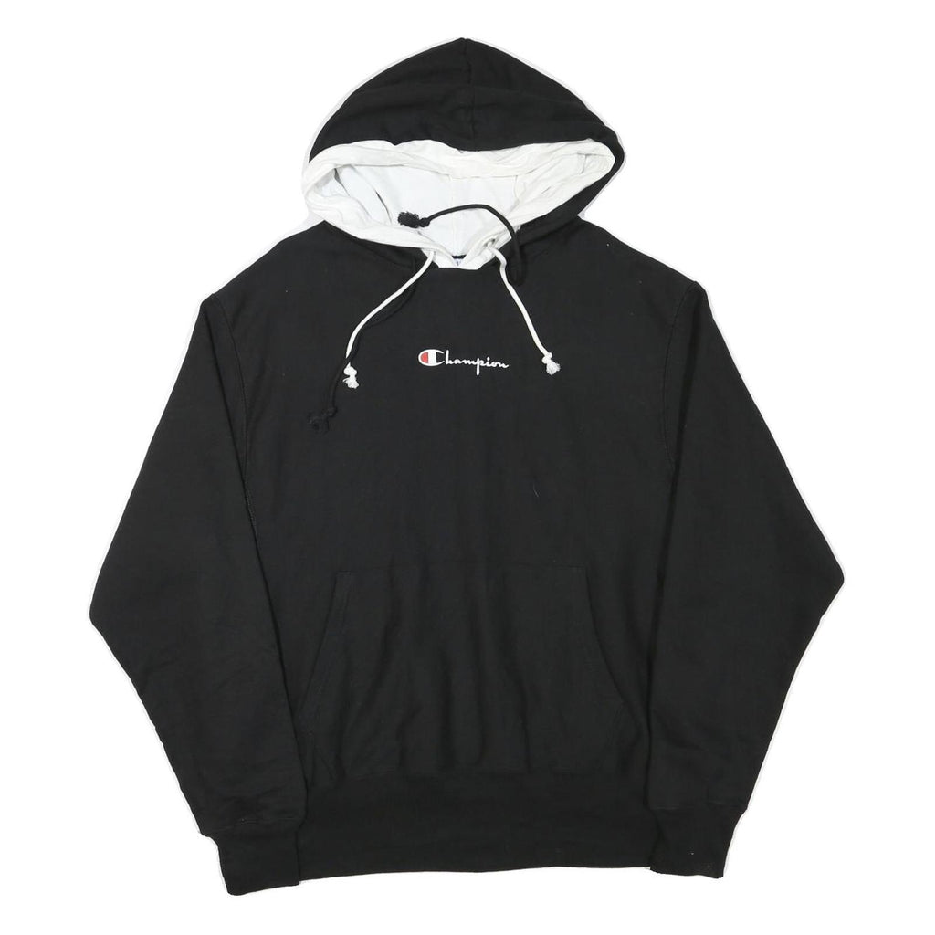 CHAMPION Mens Black & White Hoodie L Cotton Blend Pullover Sweatshirt