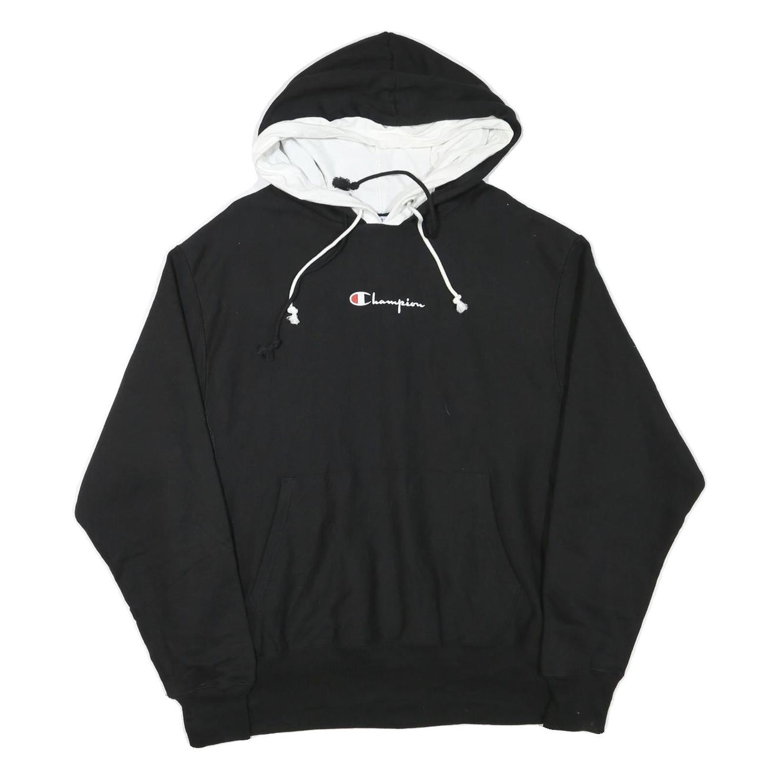 CHAMPION Mens Black & White Hoodie L Cotton Blend Pullover Sweatshirt