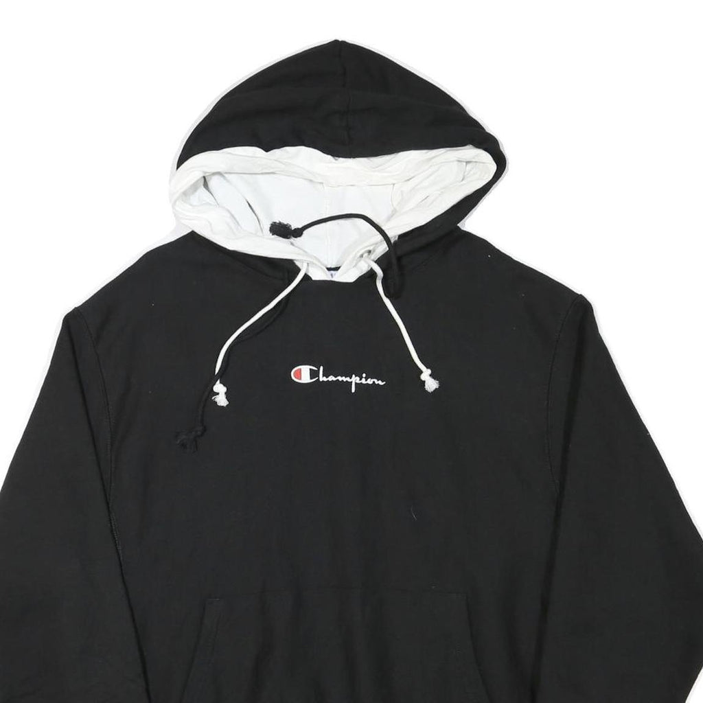 CHAMPION Mens Black & White Hoodie L Cotton Blend Pullover Sweatshirt