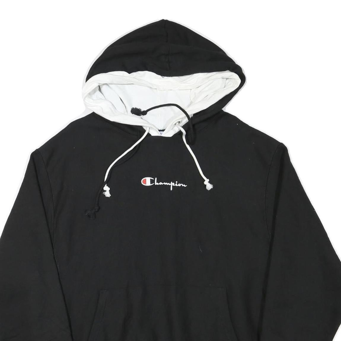 CHAMPION Mens Black & White Hoodie L Cotton Blend Pullover Sweatshirt