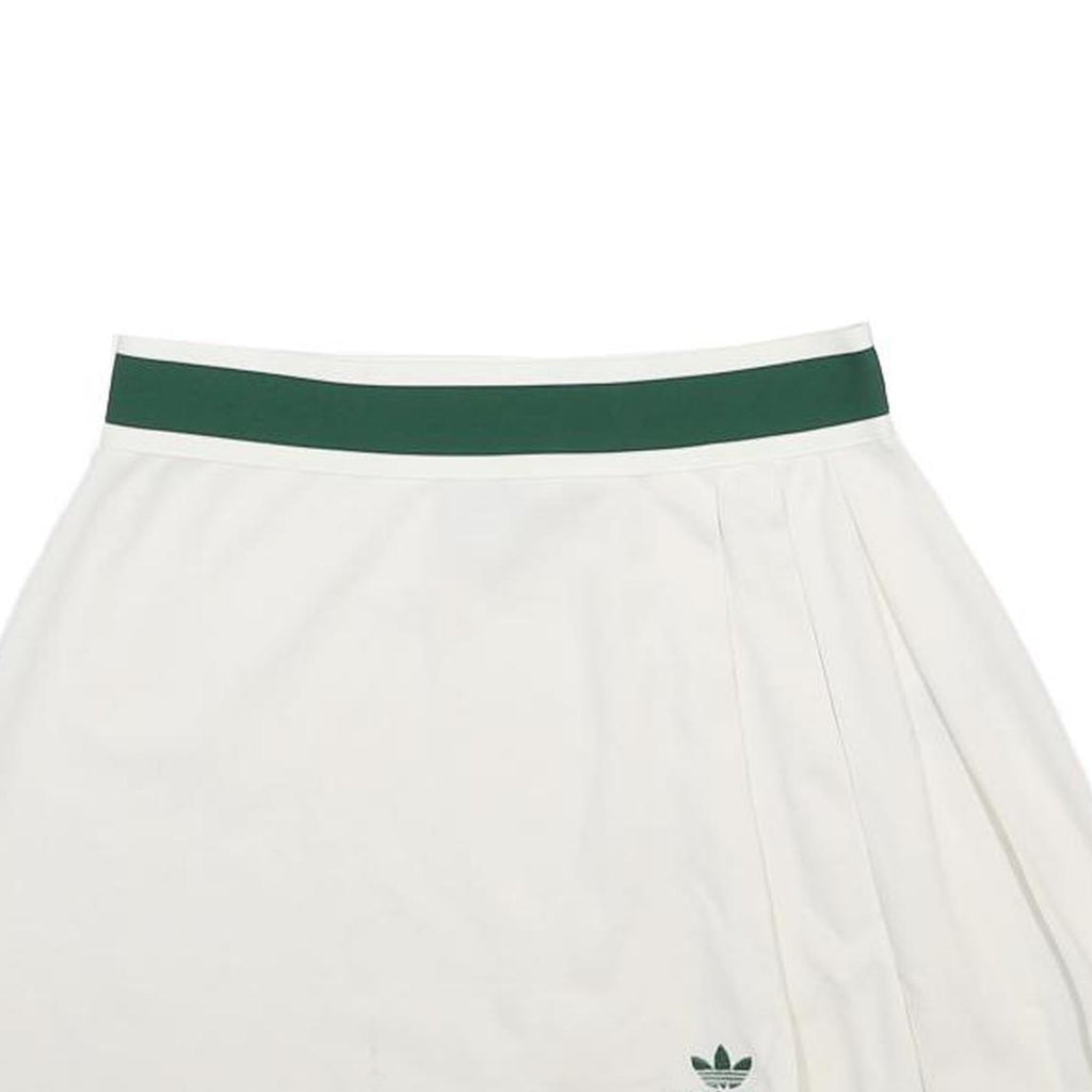ADIDAS Womens White & Green Mini Cotton Blend Pleated Skirt UK 12 Sports Casual