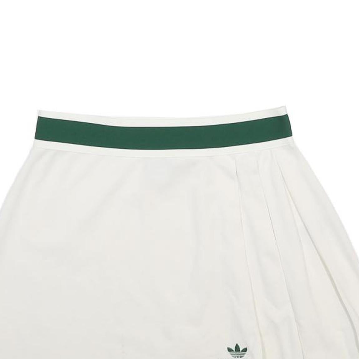 ADIDAS Womens White & Green Mini Cotton Blend Pleated Skirt UK 12 Sports Casual
