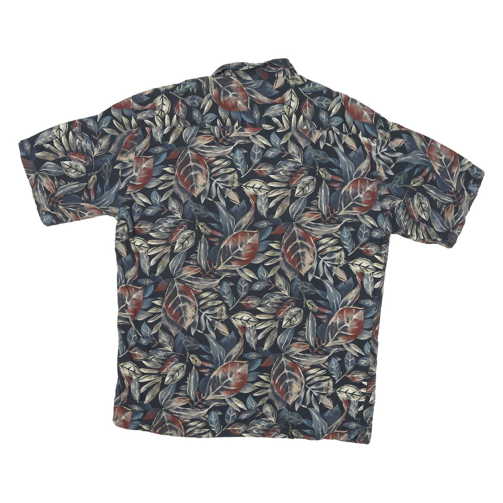 VAN HEUSEN Mens Blue & Brown Leaf Print Rayon Shirt L Casual Button Down