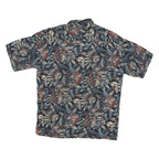 VAN HEUSEN Mens Blue & Brown Leaf Print Rayon Shirt L Casual Button Down