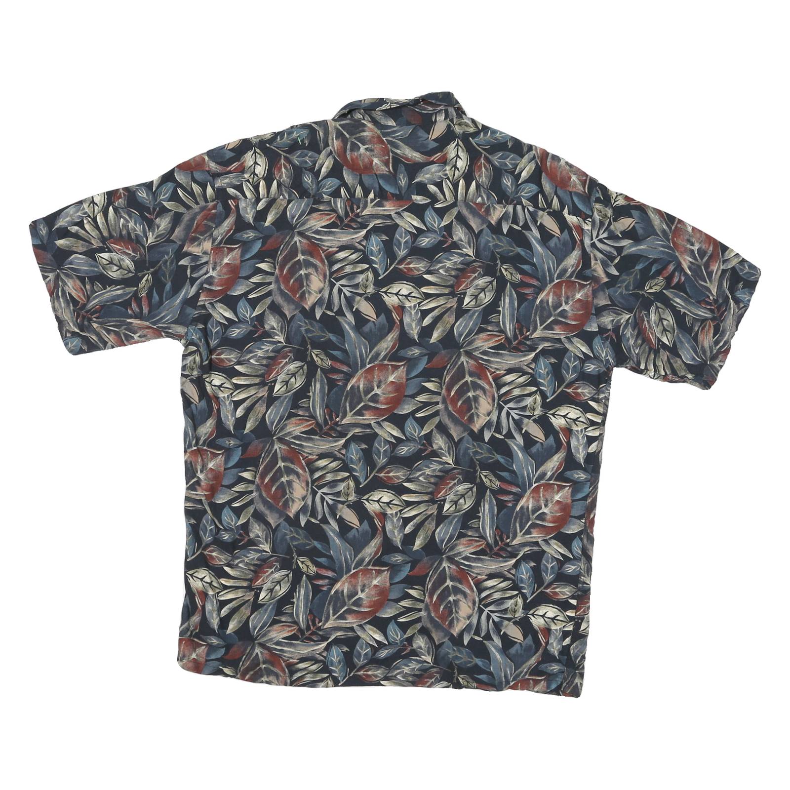 VAN HEUSEN Mens Blue & Brown Leaf Print Rayon Shirt L Casual Button Down