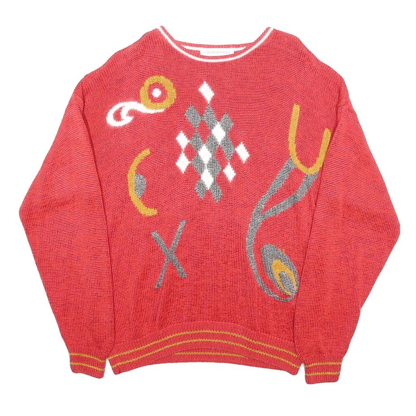 MALINA WONG Womens Red Patterned Cotton Blend Plain Crew Neck Basic Knit Jumper