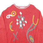 MALINA WONG Womens Red Patterned Cotton Blend Plain Crew Neck Basic Knit Jumper