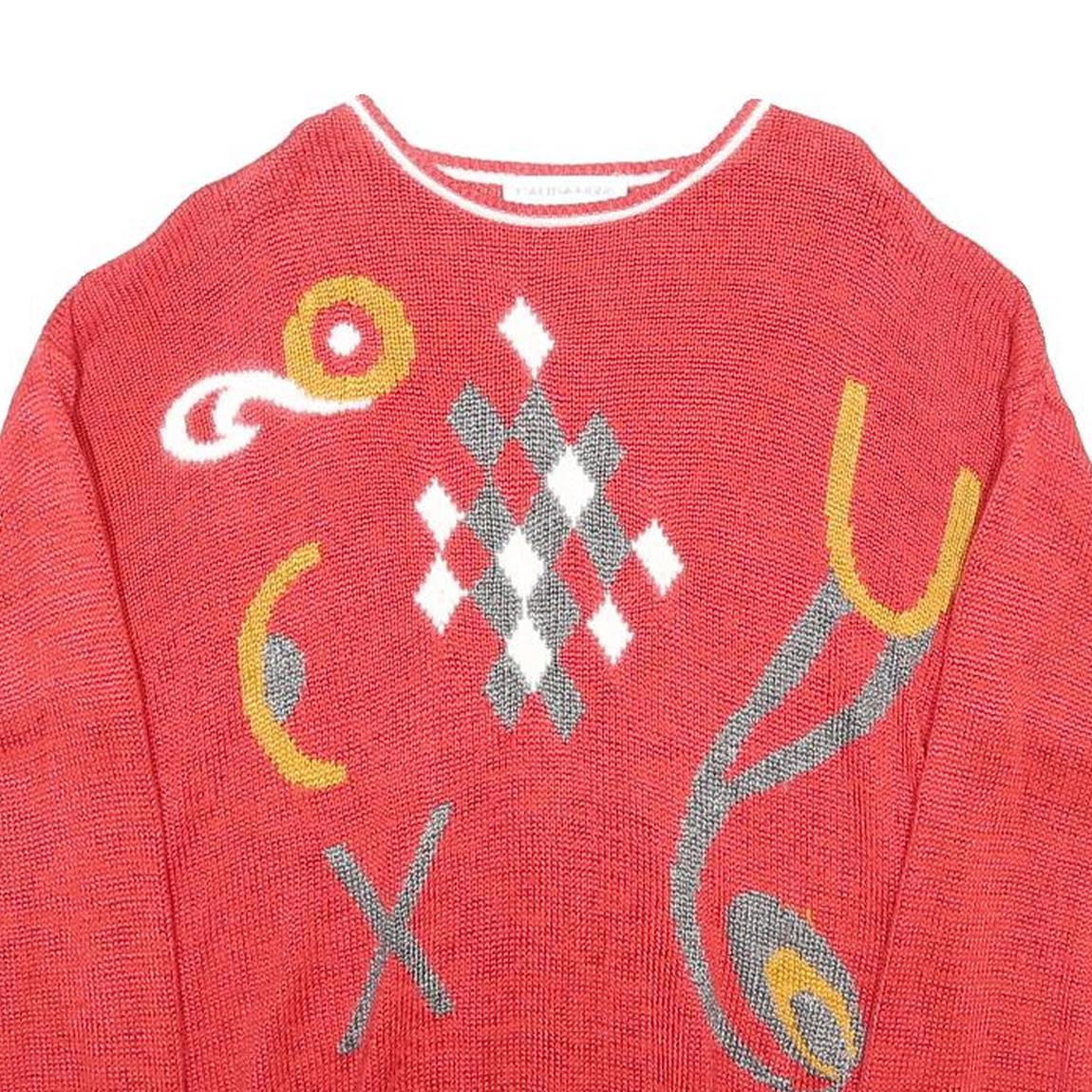 MALINA WONG Womens Red Patterned Cotton Blend Plain Crew Neck Basic Knit Jumper