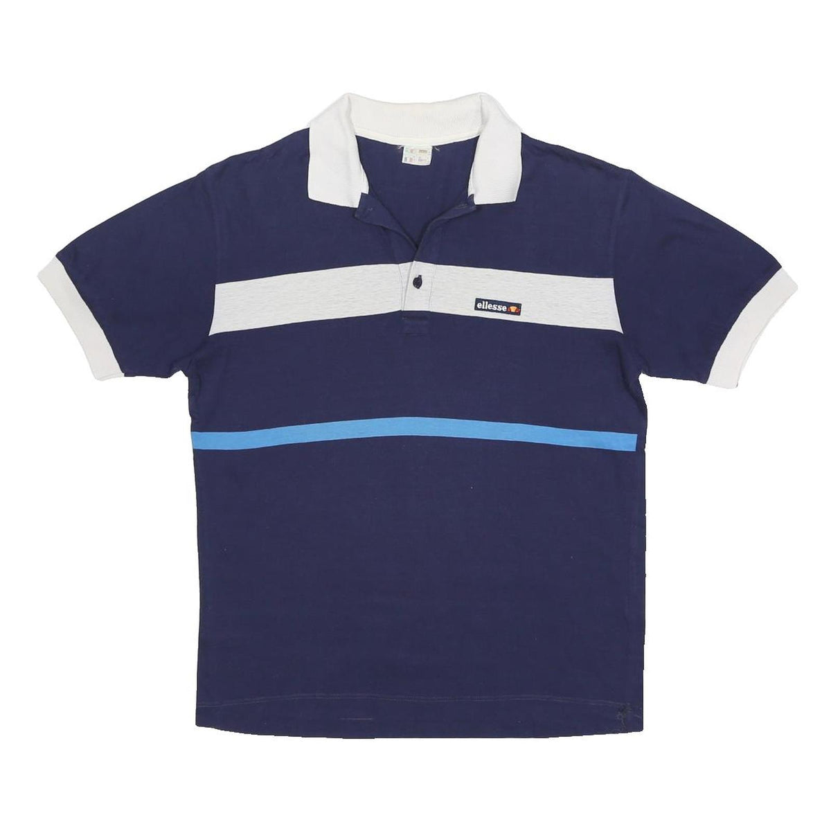 ELLESSE Womens Navy Blue White Striped Short Sleeve Polo Shirt S Cotton