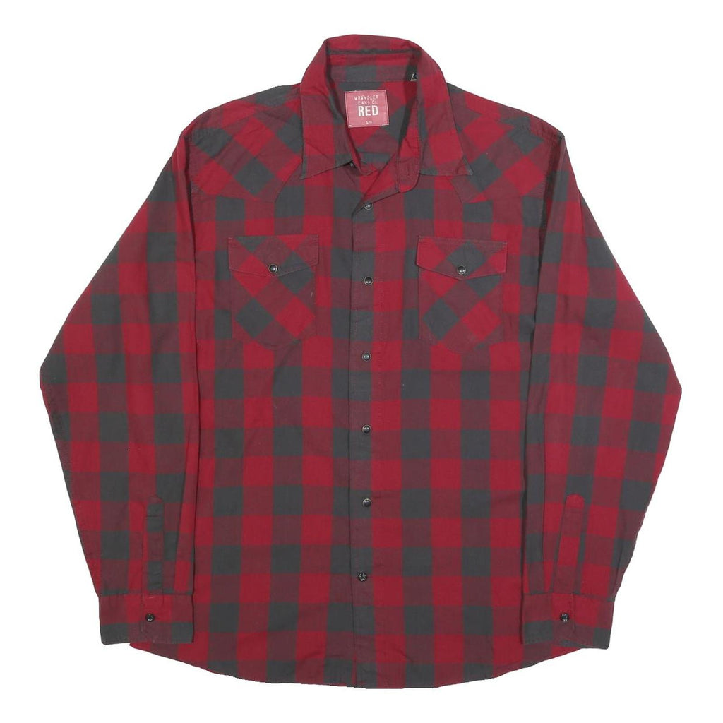 WRANGLER Mens Red & Black Checked Shirt L Casual Cotton Blend Long Sleeve