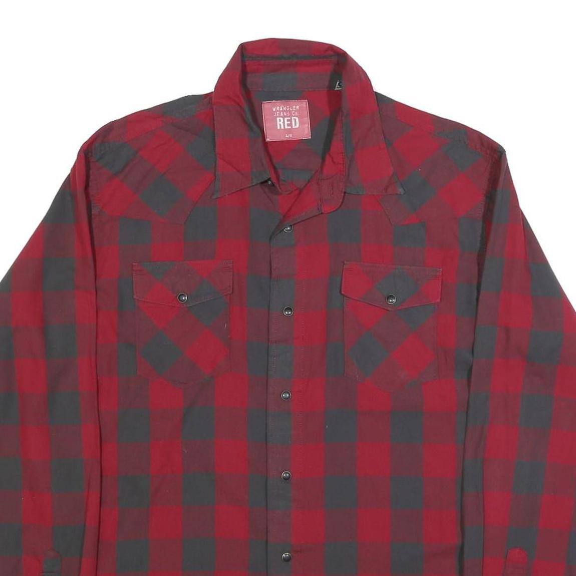 WRANGLER Mens Red & Black Checked Shirt L Casual Cotton Blend Long Sleeve