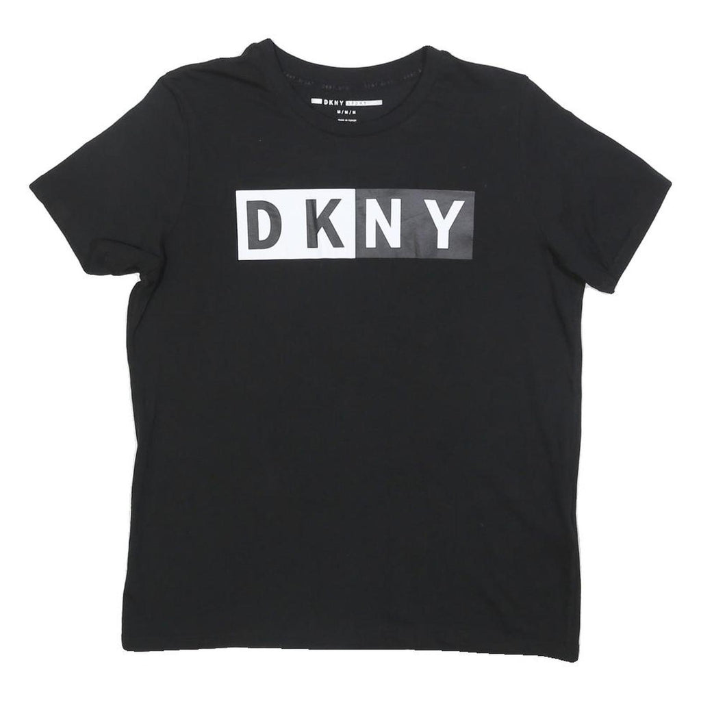 DKNY Womens Black Graphic T-Shirt M Short Sleeve Crew Neck Logo Print