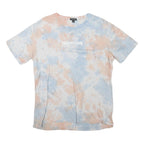 TRUE RELIGION Womens Cream & Blue Tie Dye T-Shirt L Short Sleeve Crew Neck