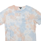 TRUE RELIGION Womens Cream & Blue Tie Dye T-Shirt L Short Sleeve Crew Neck