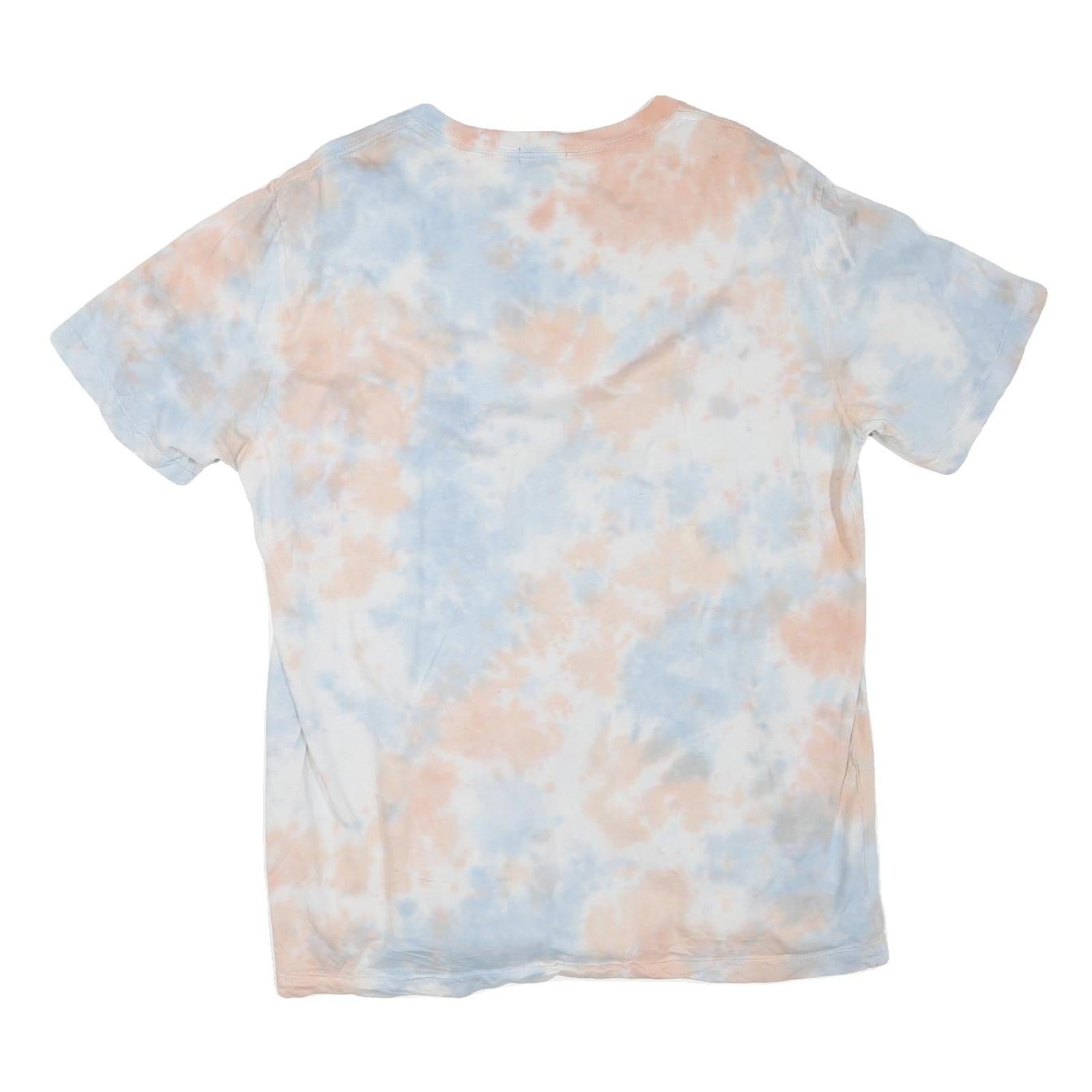 TRUE RELIGION Womens Cream & Blue Tie Dye T-Shirt L Short Sleeve Crew Neck