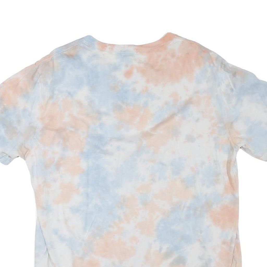 TRUE RELIGION Womens Cream & Blue Tie Dye T-Shirt L Short Sleeve Crew Neck