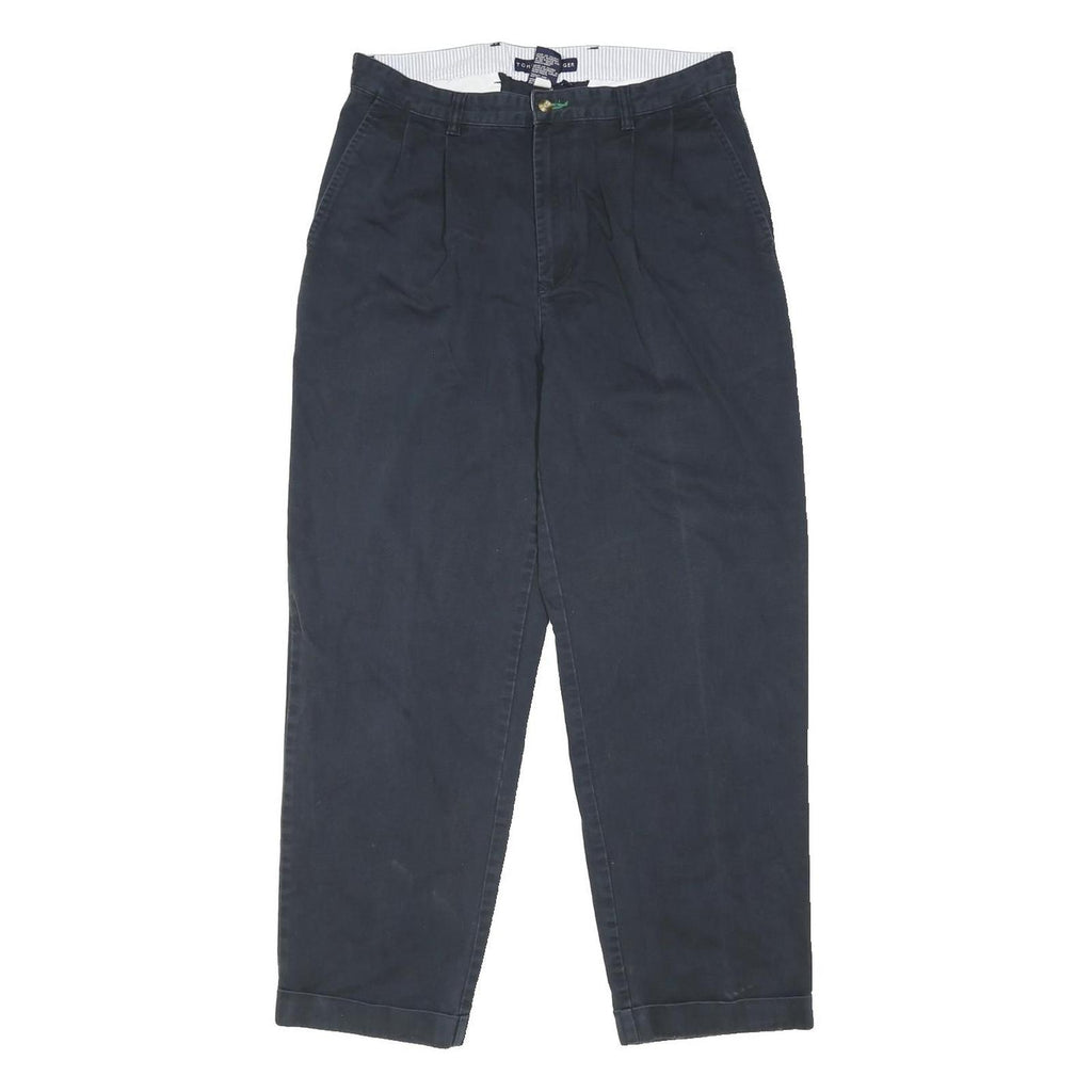 TOMMY HILFIGER Mens Cotton Navy Relaxed Tapered Trousers W33 L32 Casual Style