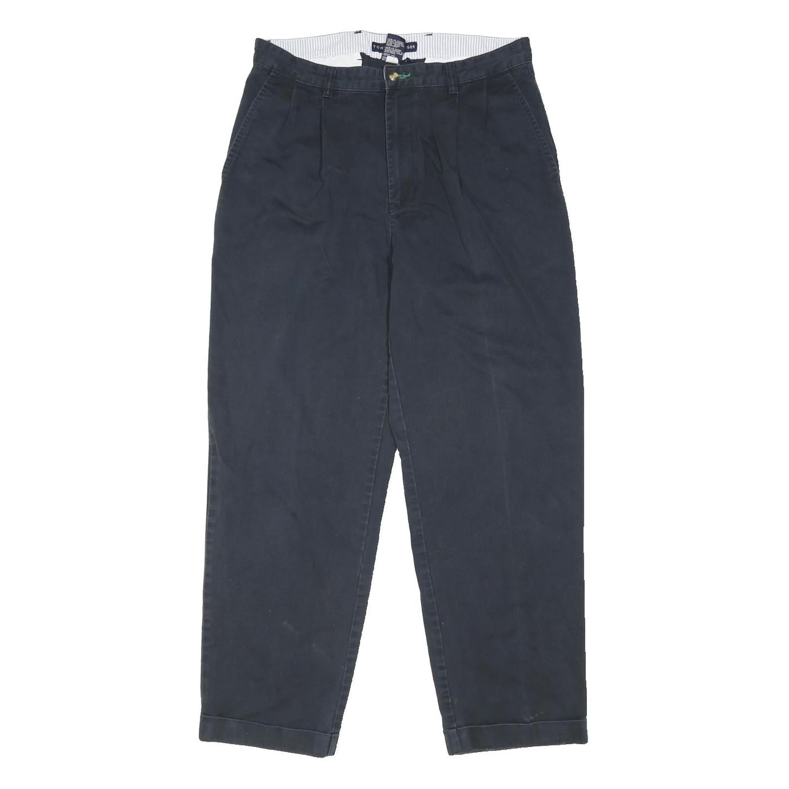 TOMMY HILFIGER Mens Cotton Navy Relaxed Tapered Trousers W33 L32 Casual Style