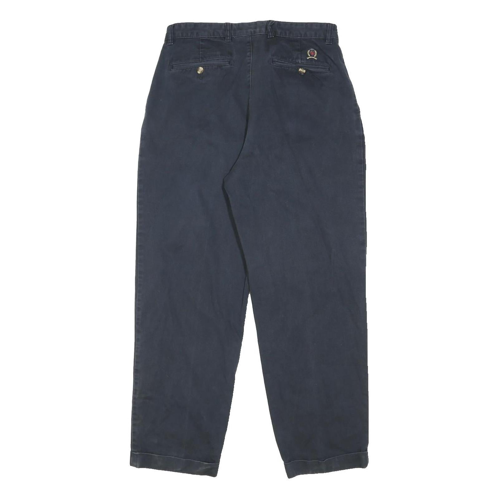TOMMY HILFIGER Mens Cotton Navy Relaxed Tapered Trousers W33 L32 Casual Style