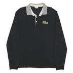 LACOSTE Mens Black & Grey Long Sleeve Plain XL Cotton Classic Polo Shirt