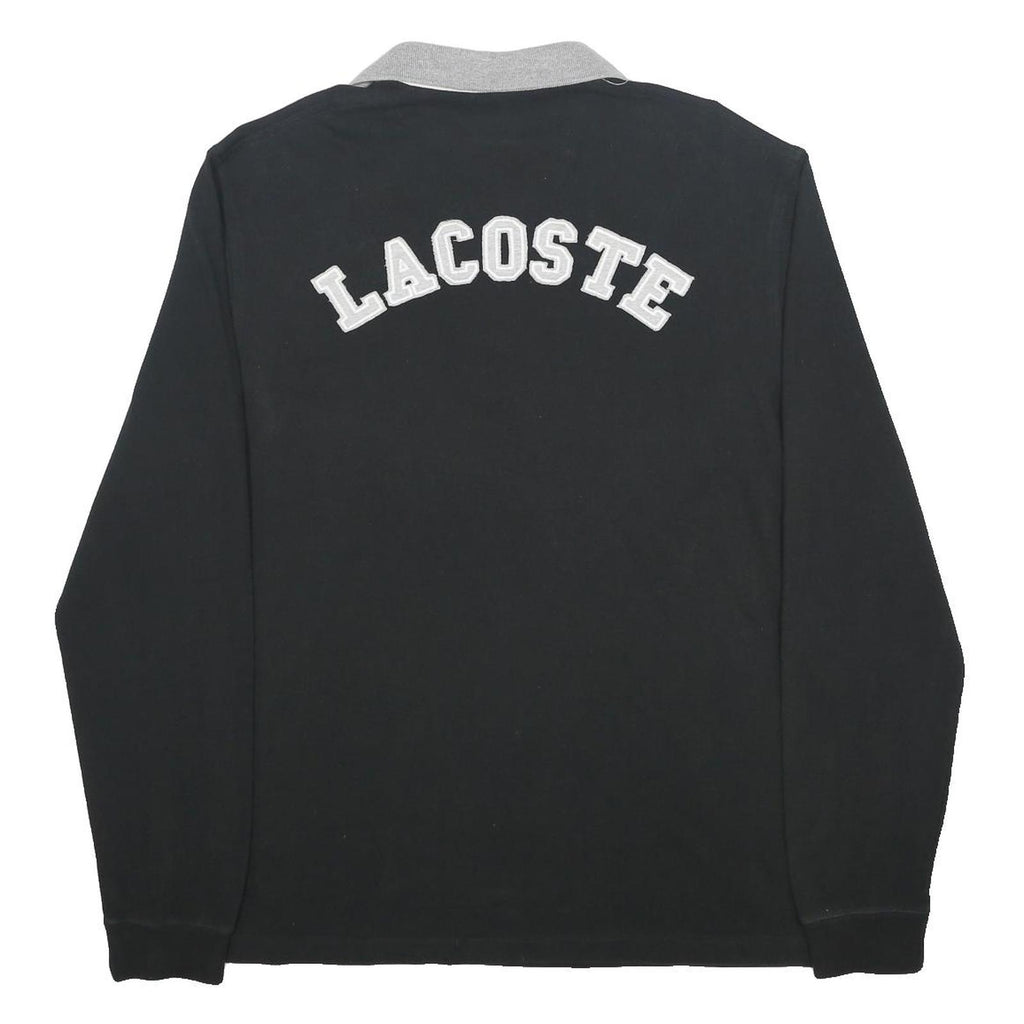 LACOSTE Mens Black & Grey Long Sleeve Plain XL Cotton Classic Polo Shirt
