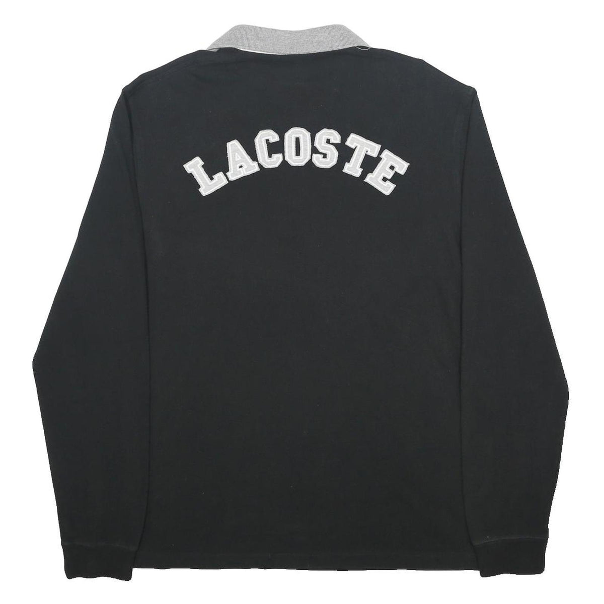 LACOSTE Mens Black & Grey Long Sleeve Plain XL Cotton Classic Polo Shirt