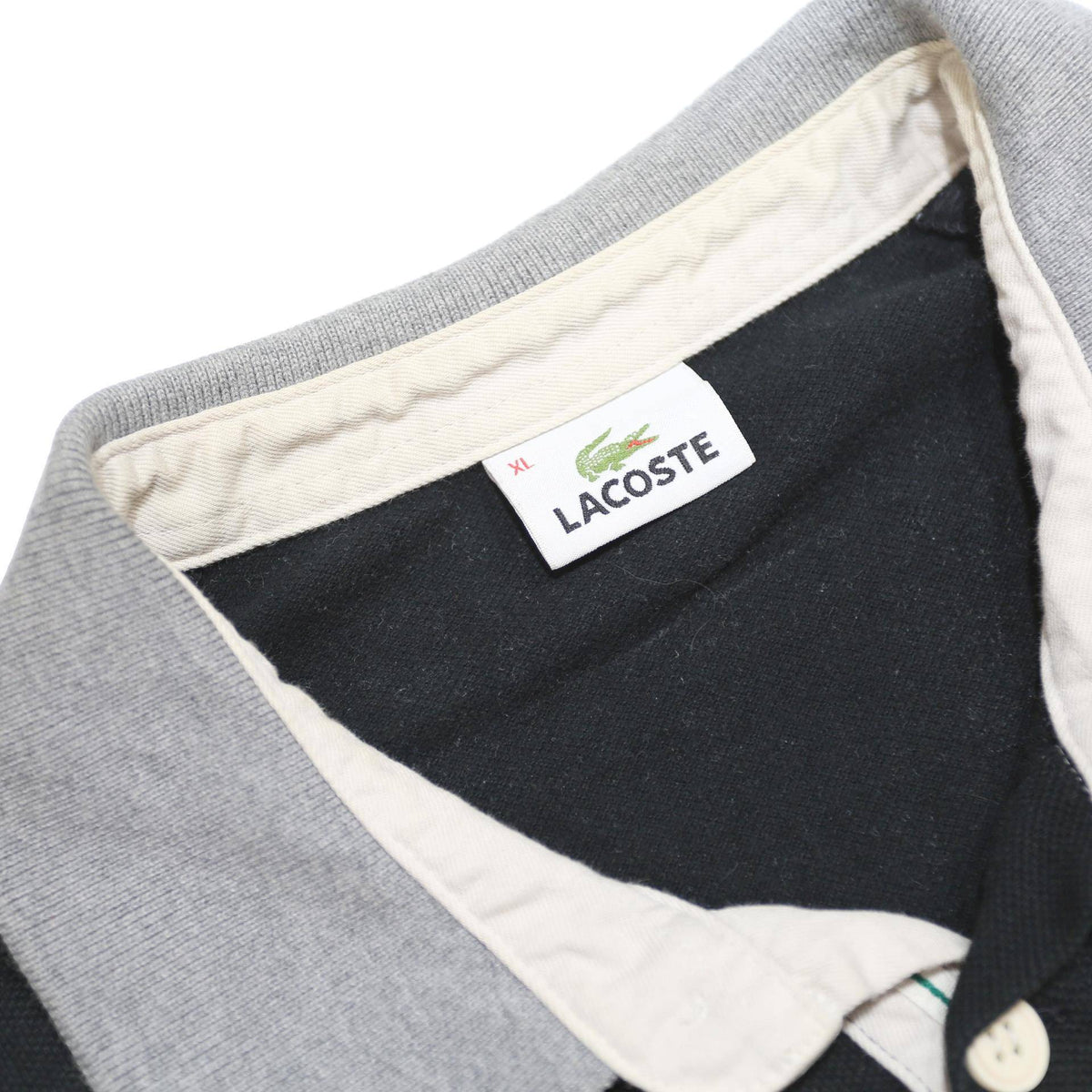 LACOSTE Mens Black & Grey Long Sleeve Plain XL Cotton Classic Polo Shirt
