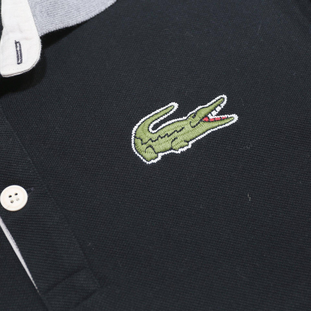 LACOSTE Mens Black & Grey Long Sleeve Plain XL Cotton Classic Polo Shirt