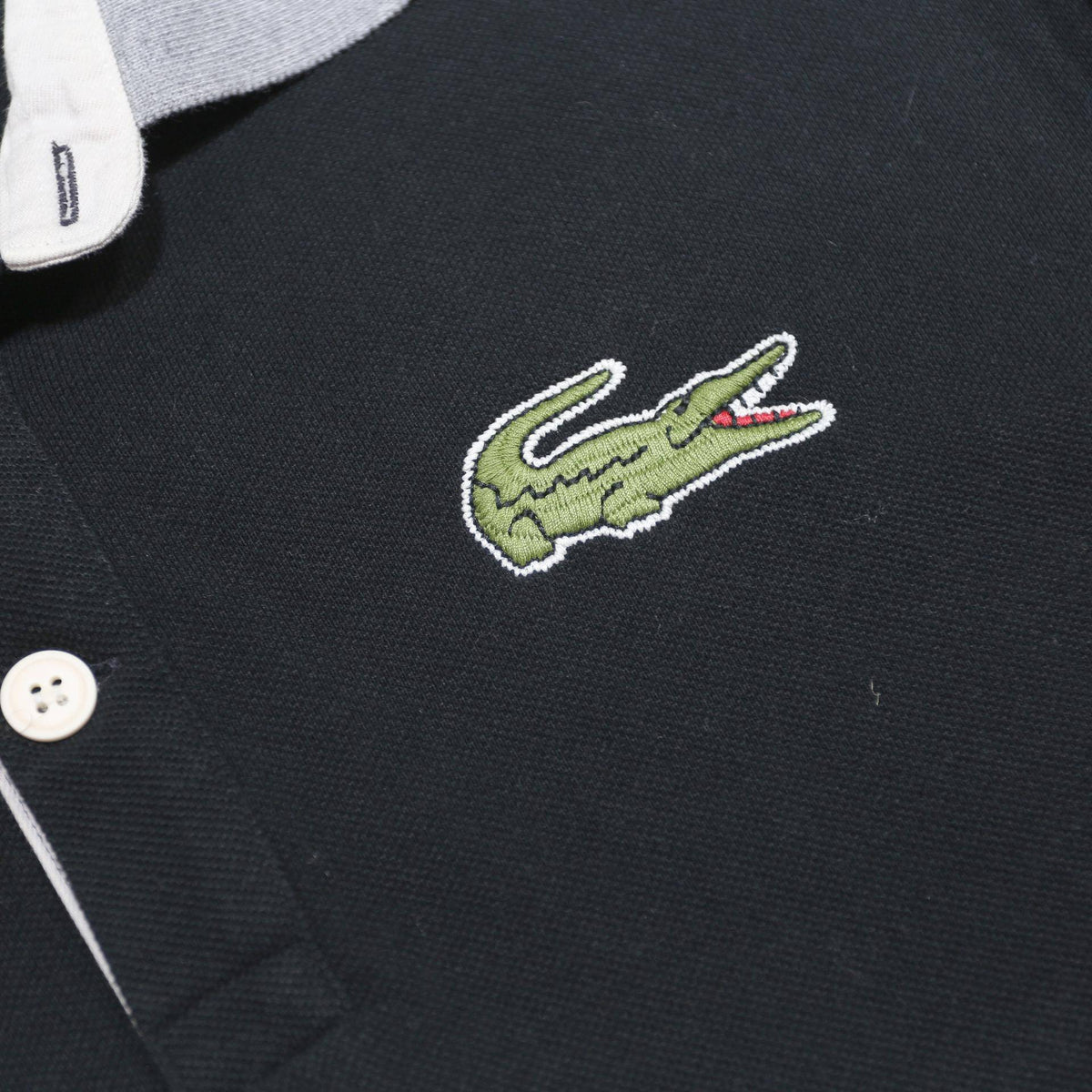 LACOSTE Mens Black & Grey Long Sleeve Plain XL Cotton Classic Polo Shirt