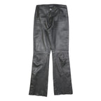 VERO MODA Womens Leather Black Regular Flared Trousers W26 L32 Zip Closure