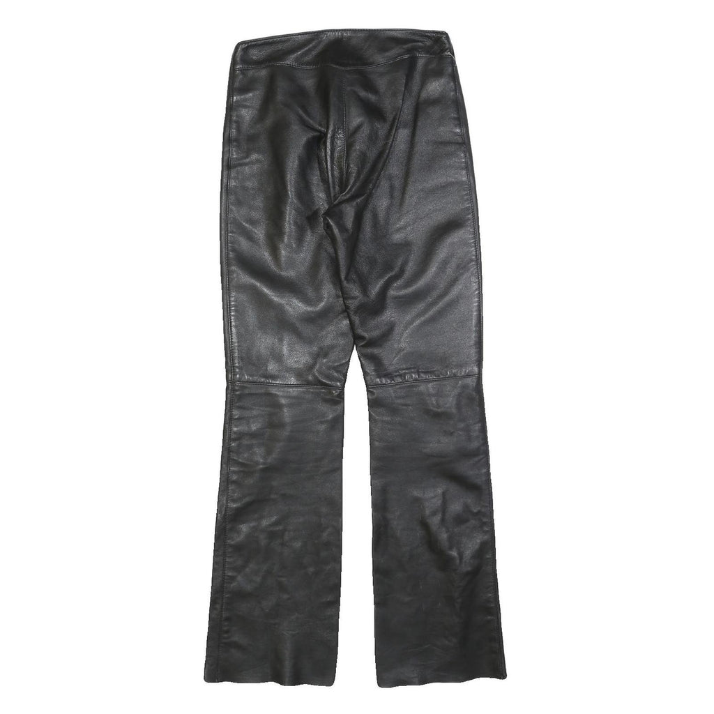 VERO MODA Womens Leather Black Regular Flared Trousers W26 L32 Zip Closure
