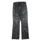 VERO MODA Womens Leather Black Regular Flared Trousers W26 L32 Zip Closure