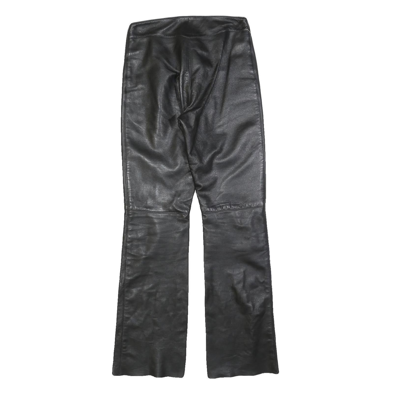 VERO MODA Womens Leather Black Regular Flared Trousers W26 L32 Zip Closure
