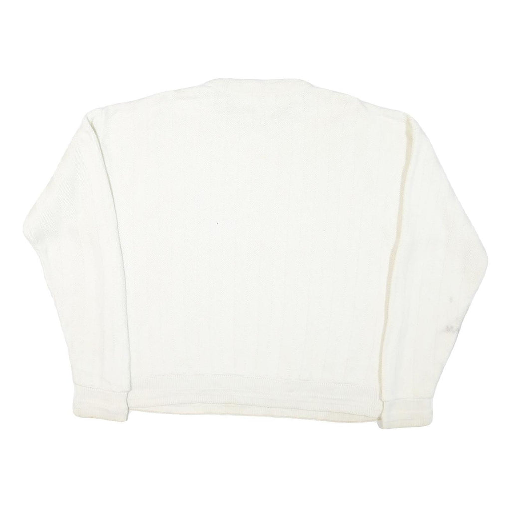 CHAPS RALPH LAUREN Mens White Cotton Blend Jumper Crew Neck Basic Knit L Classic