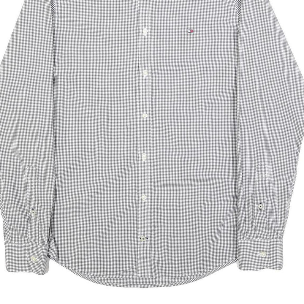 TOMMY HILFIGER Mens Grey Check Shirt L Classic Cotton Long Sleeve Formal