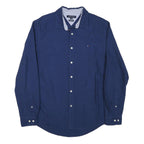 TOMMY HILFIGER Mens Blue Long Sleeve Shirt L Classic Cotton Blend Casual