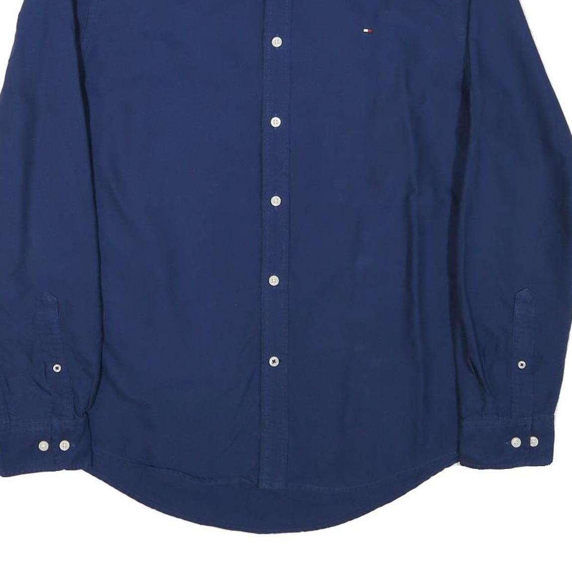 TOMMY HILFIGER Mens Blue Long Sleeve Shirt L Classic Cotton Blend Casual