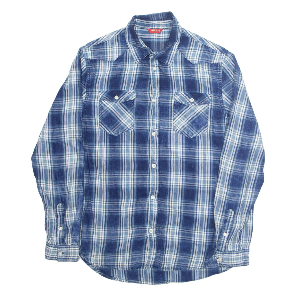 GUESS Mens Shirt Blue Check Long Sleeve M