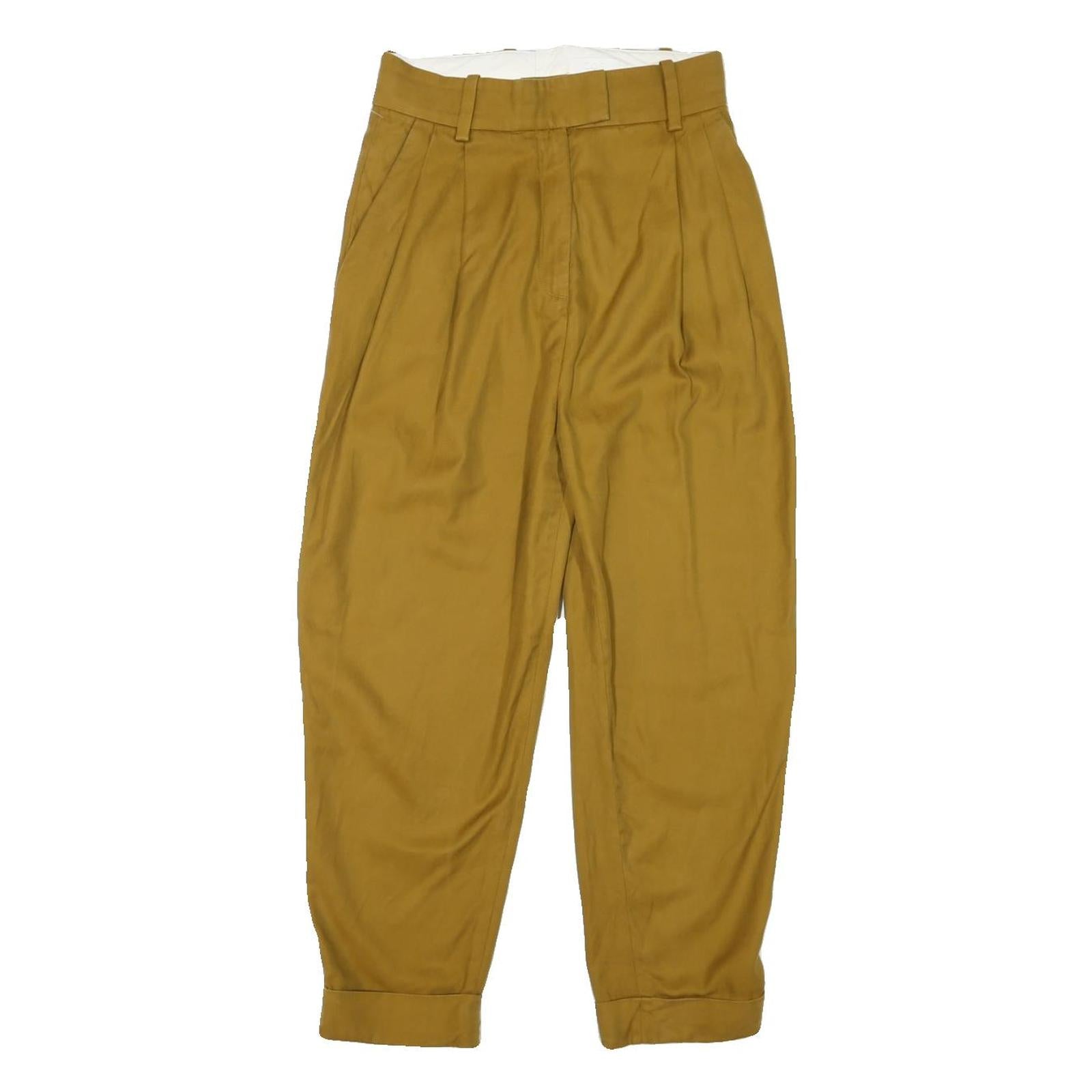 COS Womens Cotton Blend Mustard Regular Straight Trousers W28 L24 Zip