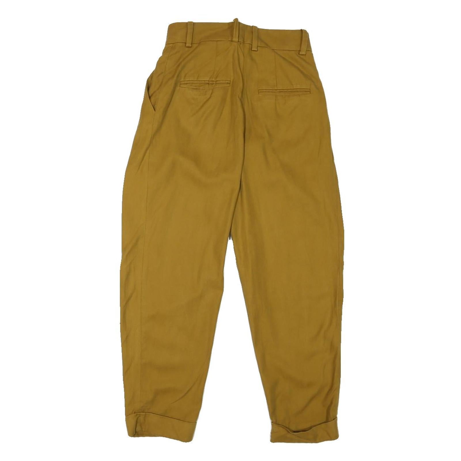 COS Womens Cotton Blend Mustard Regular Straight Trousers W28 L24 Zip