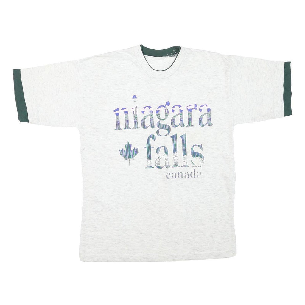 Mens White & Green Graphic T-Shirt M Short Sleeve Crew Neck Niagara Falls Canada