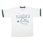 Mens White & Green Graphic T-Shirt M Short Sleeve Crew Neck Niagara Falls Canada