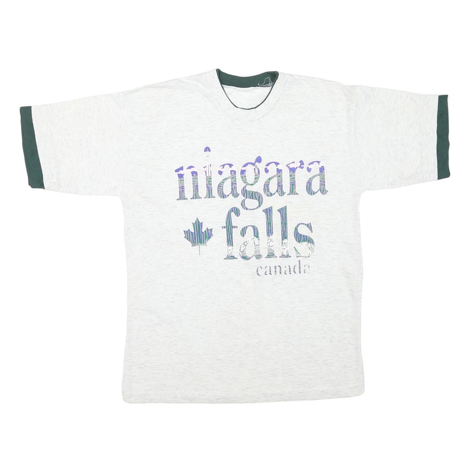 Mens White & Green Graphic T-Shirt M Short Sleeve Crew Neck Niagara Falls Canada