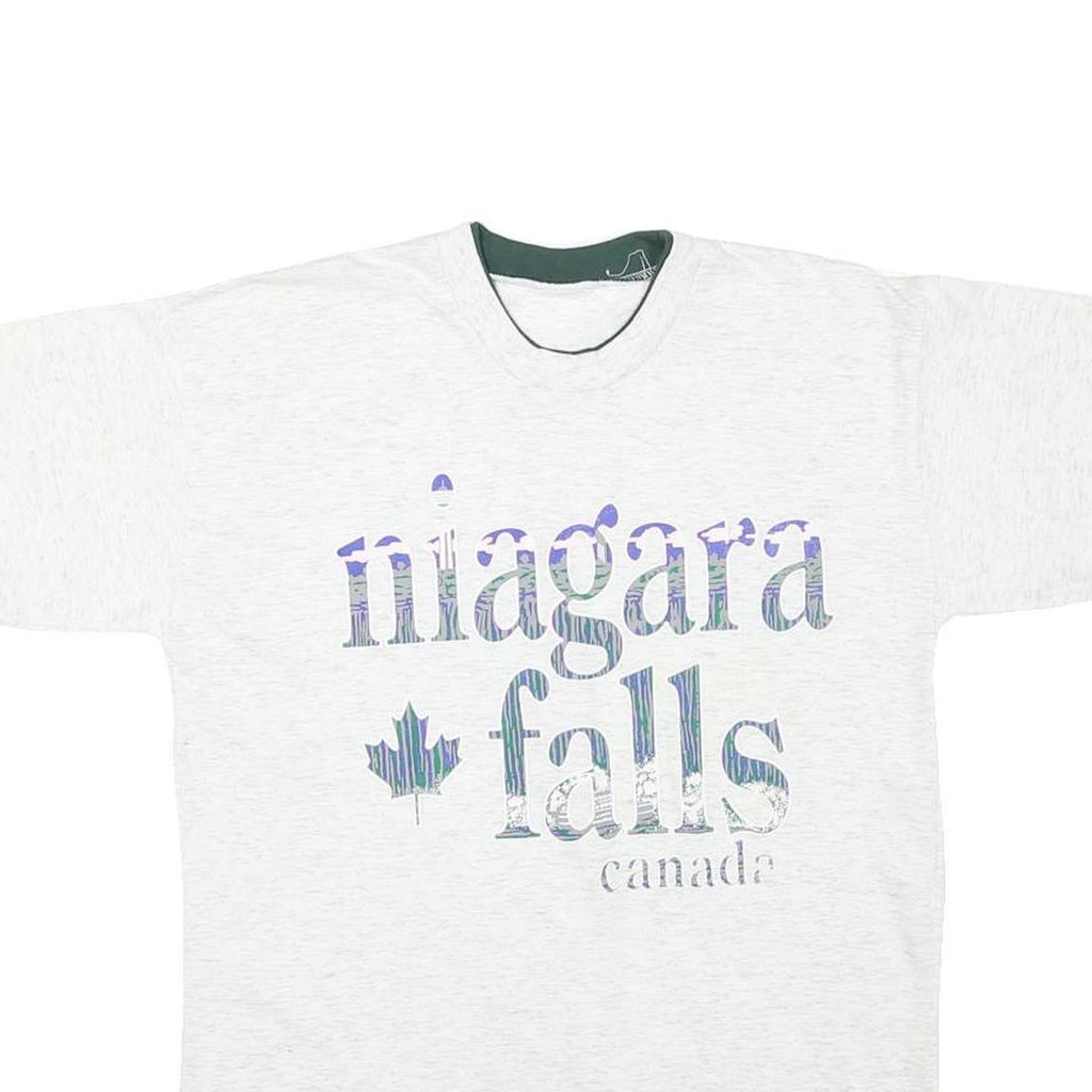 Mens White & Green Graphic T-Shirt M Short Sleeve Crew Neck Niagara Falls Canada