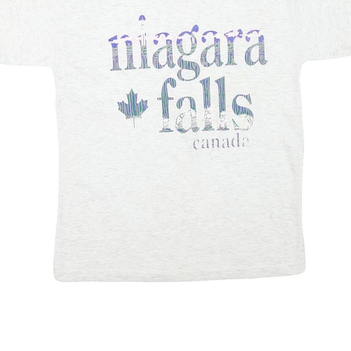 Mens White & Green Graphic T-Shirt M Short Sleeve Crew Neck Niagara Falls Canada