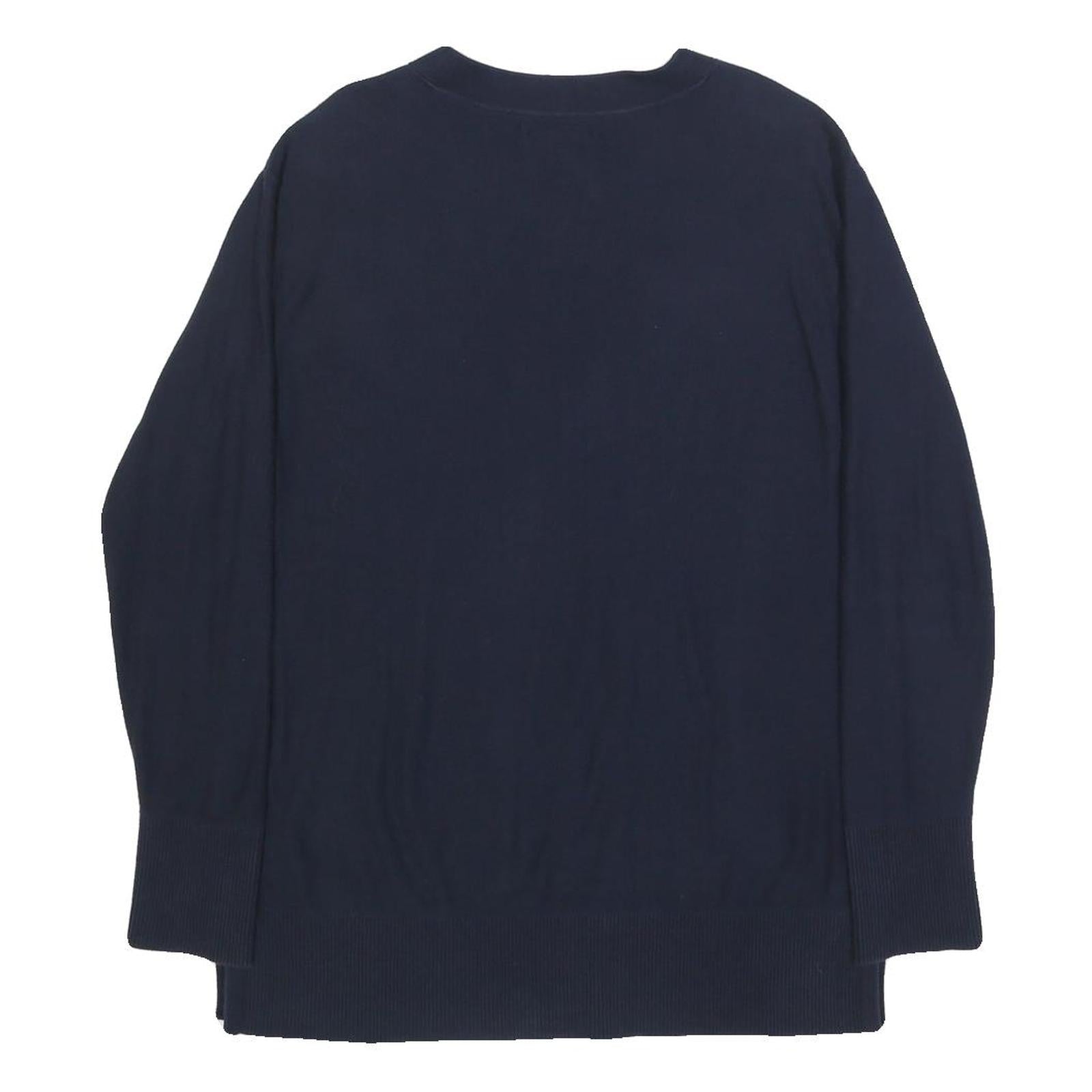 TOMMY HILFIGER Womens Navy Plain V Neck Basic Knit Jumper Cotton M